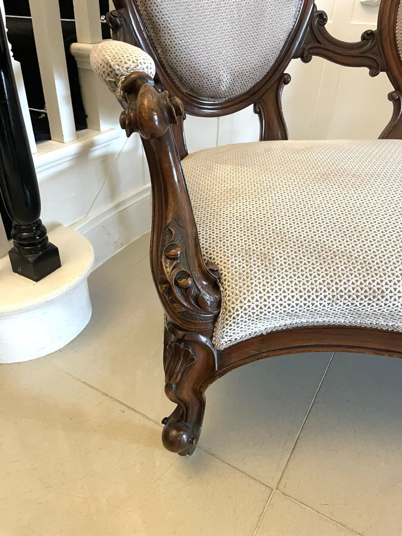 Antique Victorian Cameo Back Carved Walnut Sofa - Image 10